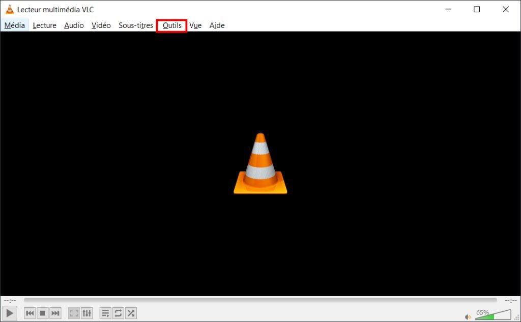 VLC fenêtre au-dessus - menu outils