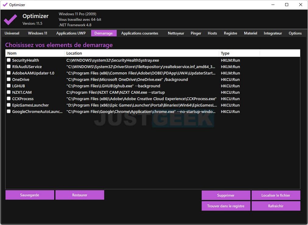 Désactiver les applications au démarrage de Windows 11/10 avec Optimizer
