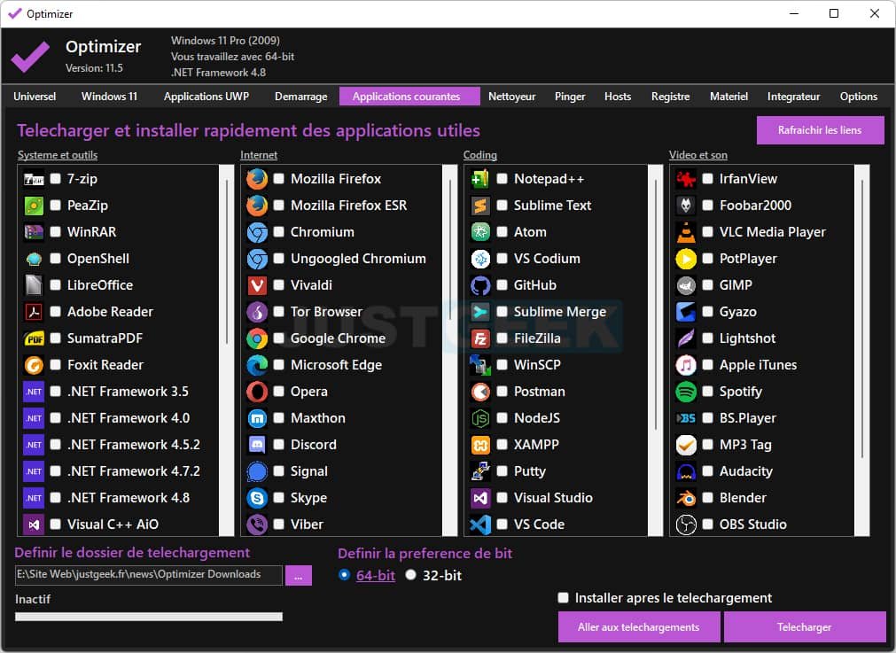 Installer des applications avec Optimizer