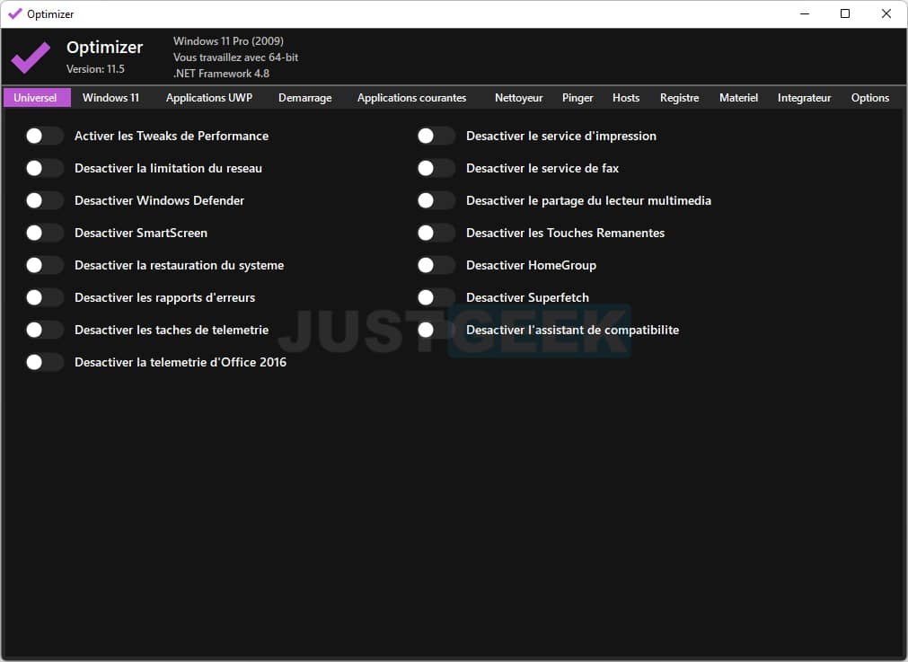 Désactiver les fonctionnalités inutiles de Windows 11/10 avec Optimizer