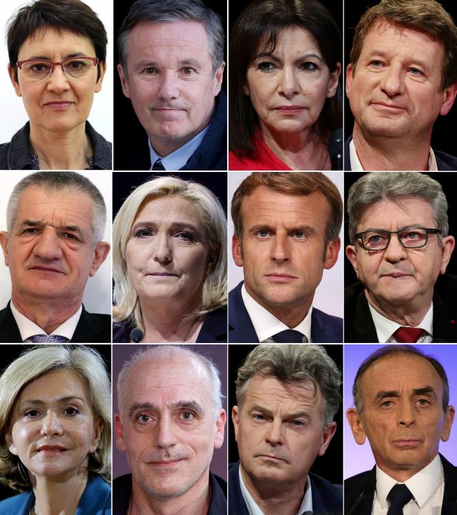 Portraits de douze candidats à l'élection présidentielle de 2022.