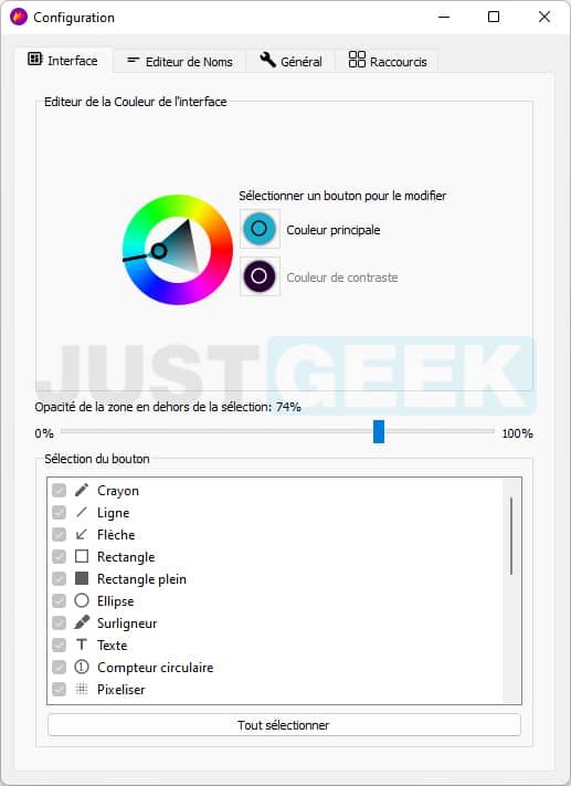 Configuration de l'interface de Flameshot