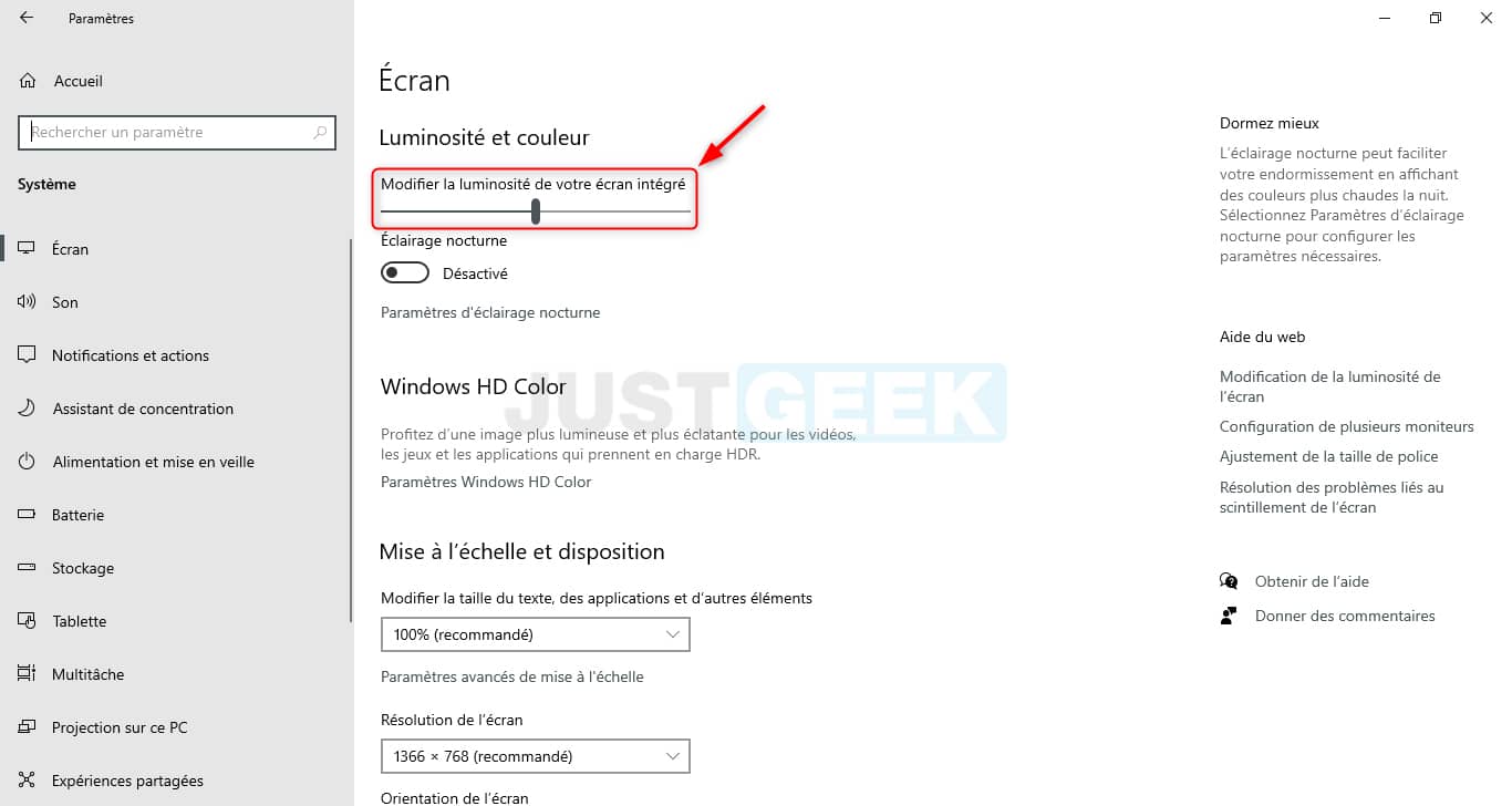 Modifier la luminosité de l’écran du PC à partir des paramètresWindows 11/10