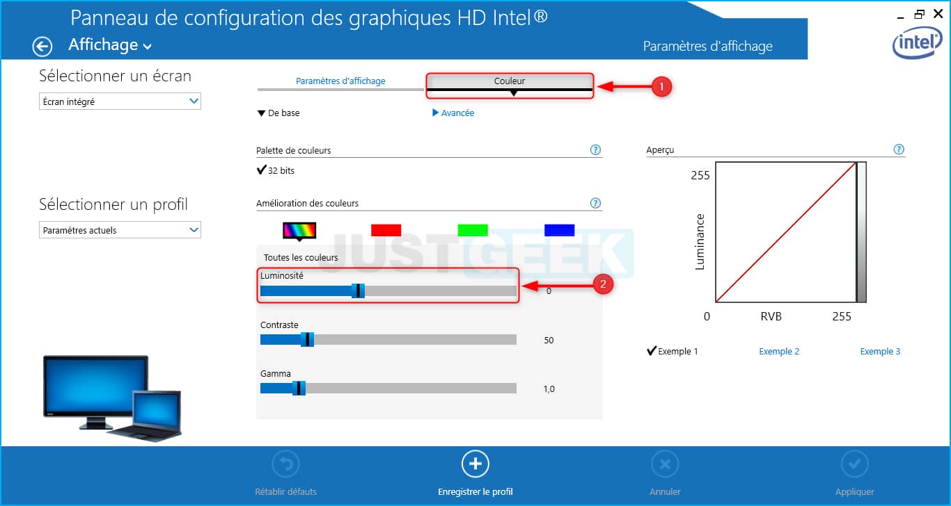 Modifier la luminosité de l’écran d’un PC dans le Panneau de configuration graphique