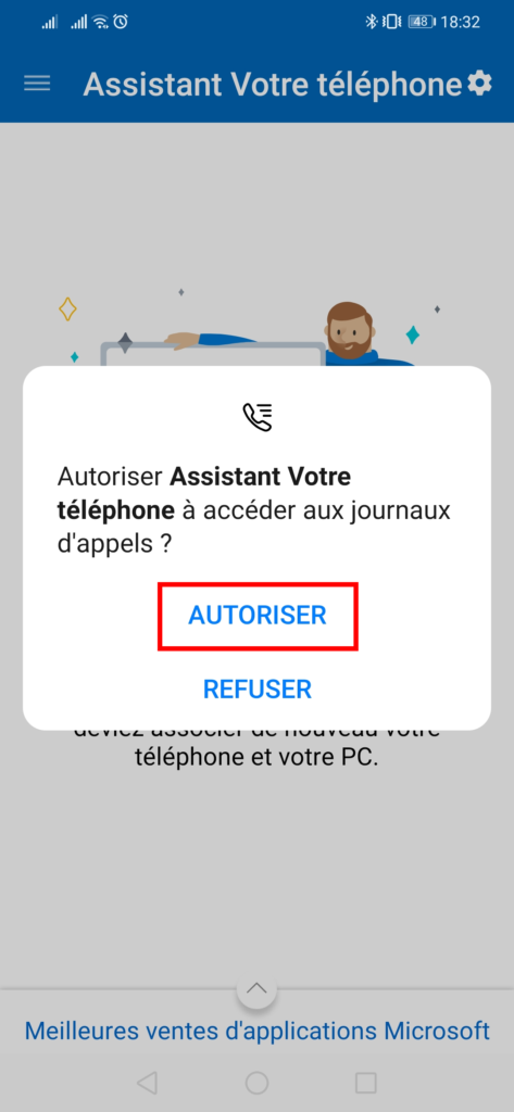 Appels mobiles connectés - autoriser dans le téléphone