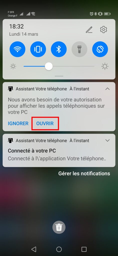 Appels mobiles connectés - ouvrir dans le téléphone