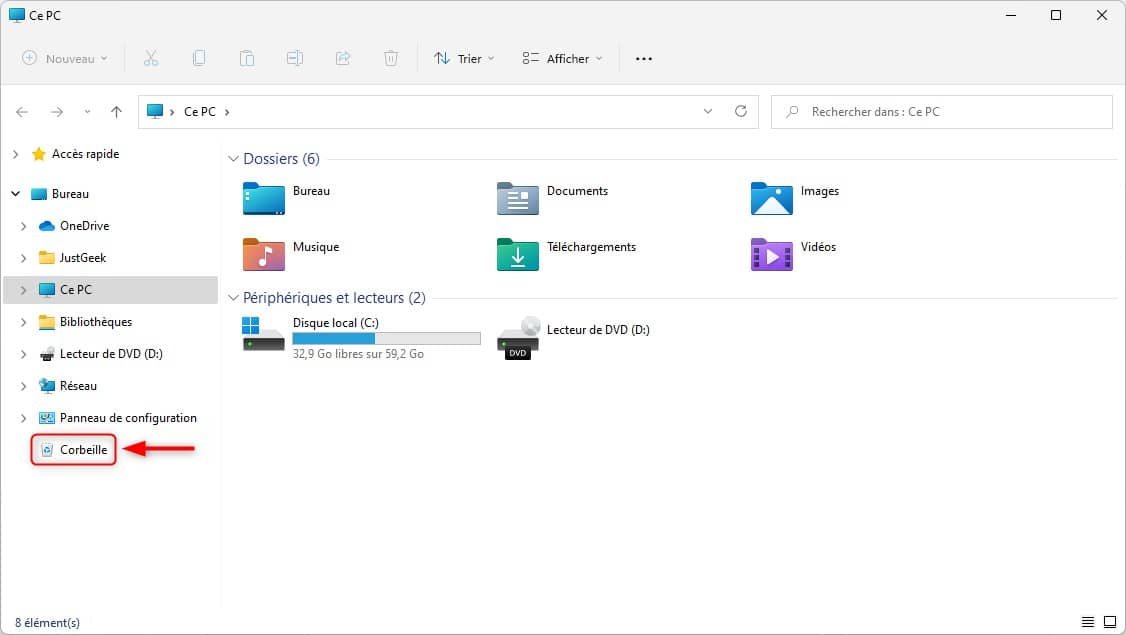Afficher l’icône Corbeille dans l’Explorateur de fichiers Windows 11