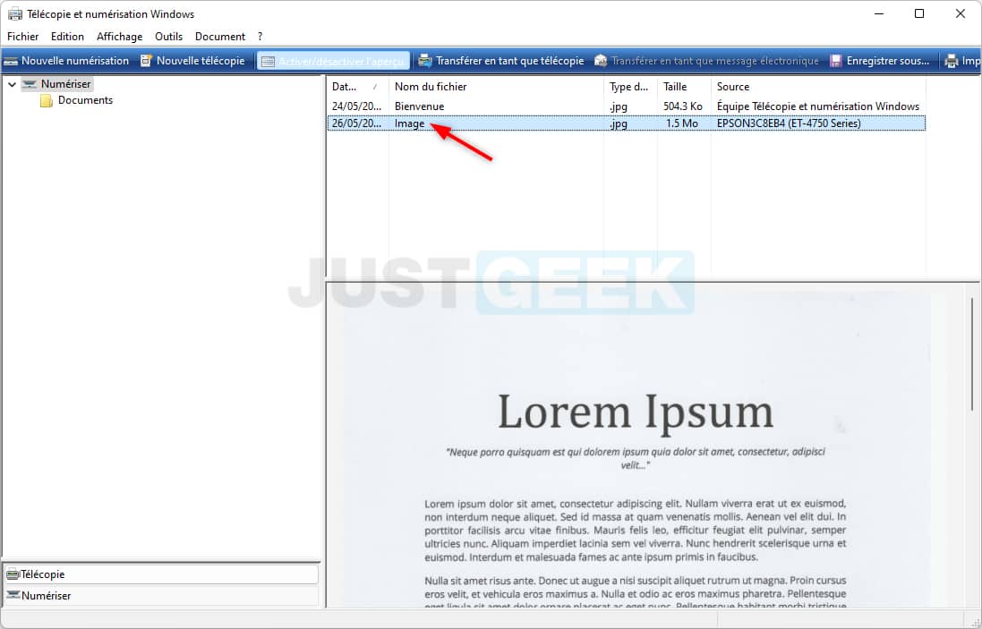 Numériser un document avec l'application Windows Fax and Scan