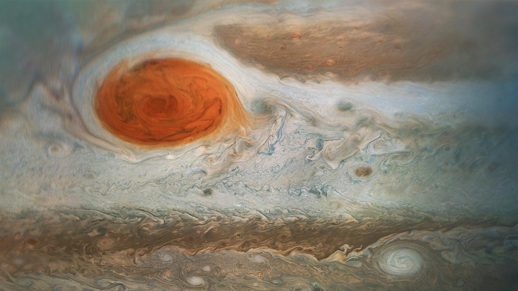 Gros plan de la grande tache rouge de Jupiter.