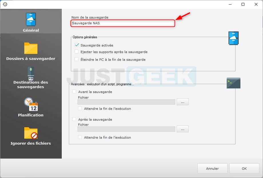 Nommez votre sauvegarde PC