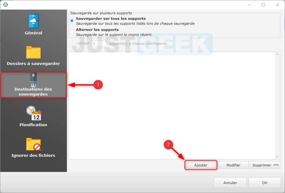 Sélectionnez le support de stockage sur lequel vous souhaitez enregistrer vos données