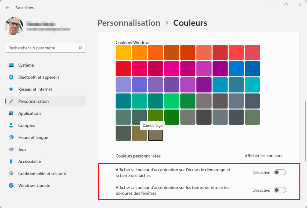 Windows 11 Personnaliser thème - Couleur accentuation sur écran démarrage barre des tâches - Personnaliser un thème sur Windows 11 (couleur, sons, curseur, fond d’écran)
