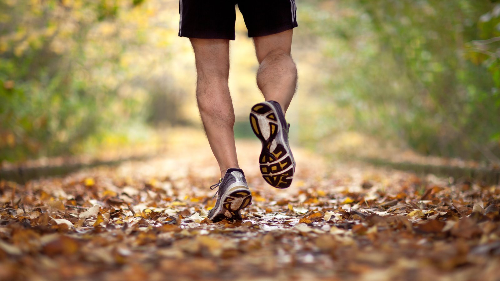 Homme qui court sur les feuilles mortes à l'automne