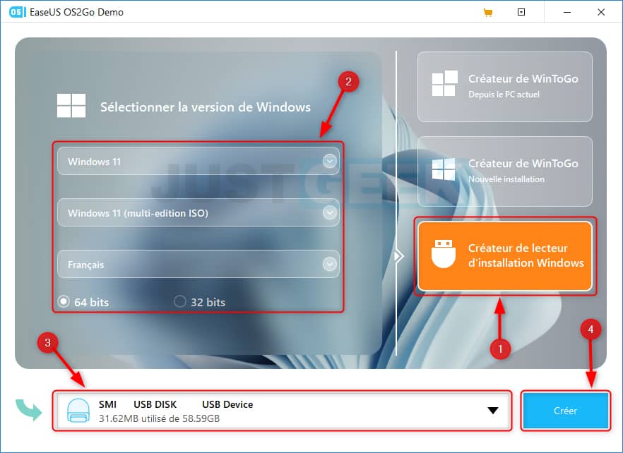 Créer une clé USB d'installation Windows 11 sans TPM 2.0 avec EaseUS OS2Go