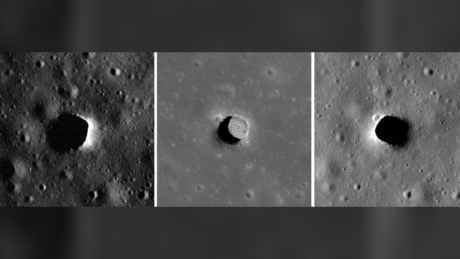 Images de la fosse Tranquillitatis prises par la Lunar Reconnaissance Orbiter Camera de la NASA avec un éclairage différent