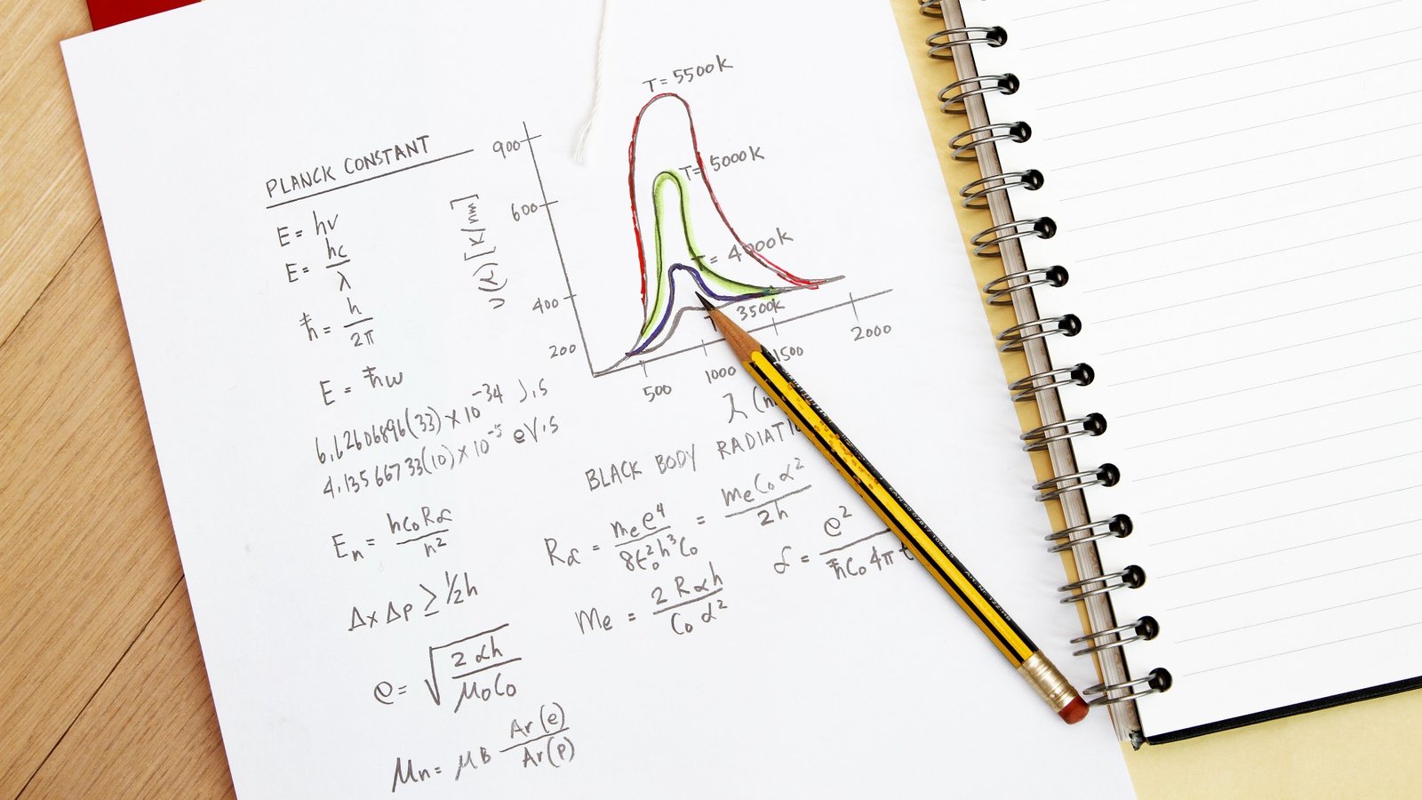 Constante de Planck écrite dans un cahier.