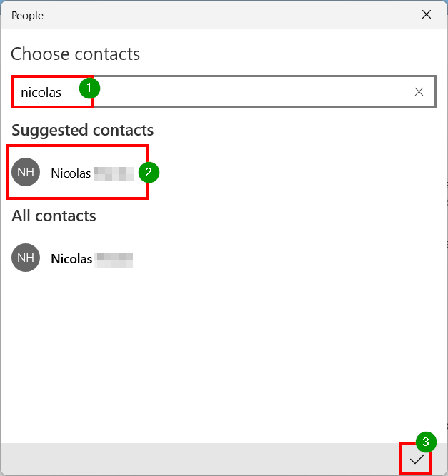 Assistant Concentration Windows 11 - Nom du contact Sélectionner Valider 