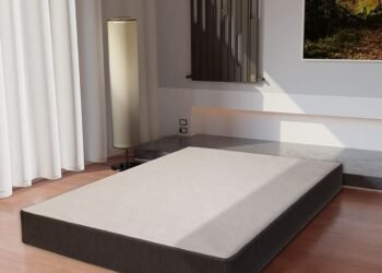 L’image peut contenir : meubles, plancher, bois, plancher, bois franc, lit et tapis