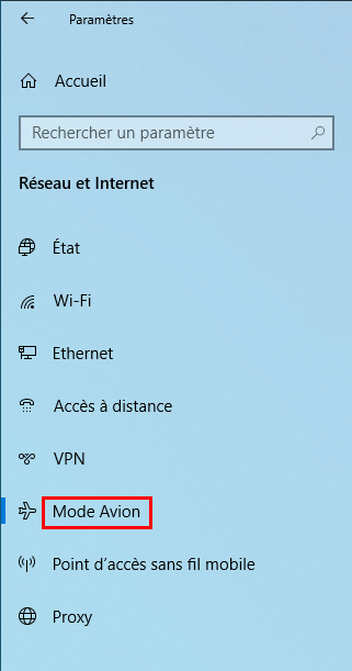 Désactiver le mode avion sur Windows 10