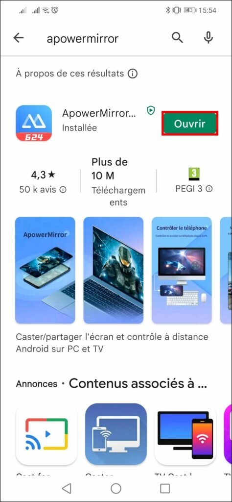 Mettre en miroir un smartphone sur un PC - Ouvrir ApowerMirror sur le téléphone