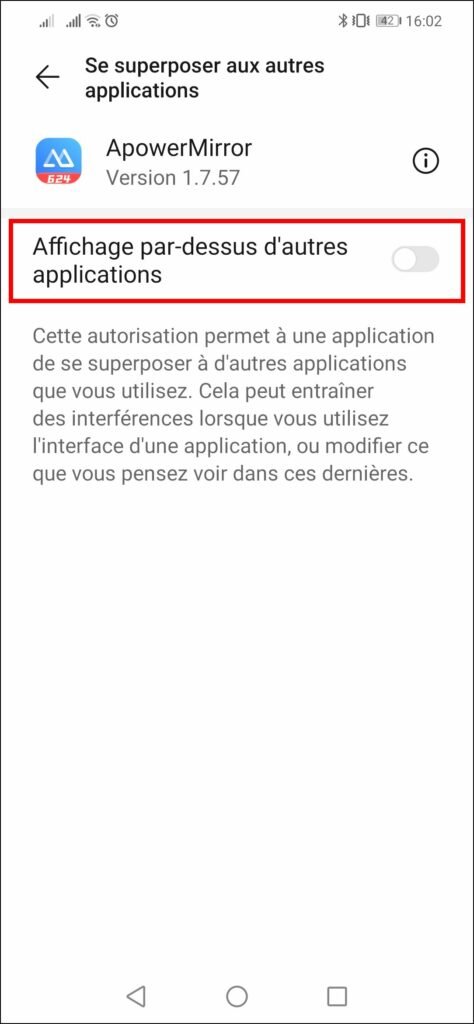 Mettre en miroir un smartphone sur un PC - Activer la superposition d'applications