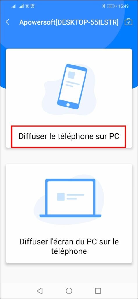 Afficher le smartphone sur PC - Choisissez Afficher le téléphone sur PC