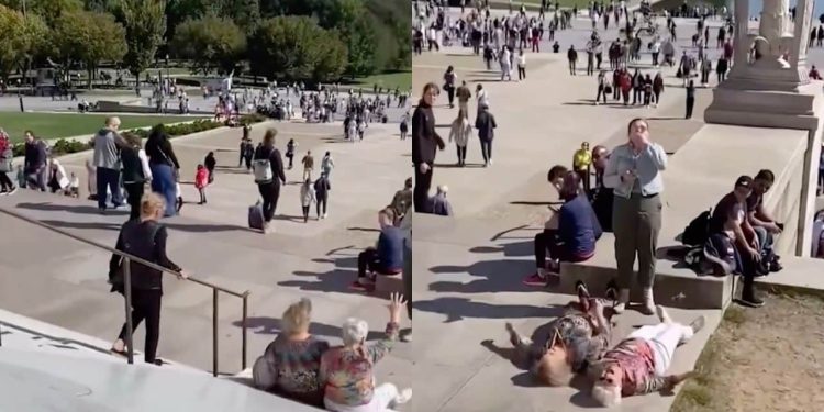 Deux mamies glissent dans les escaliers (vidéo)