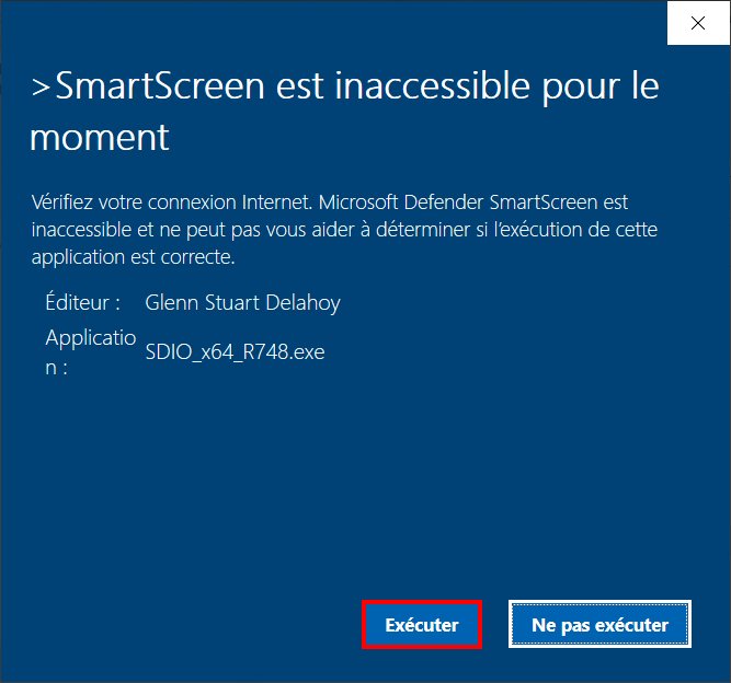 Origine du programme d'installation du pilote Snappy - Exécution de Windows Defender SmartScreen