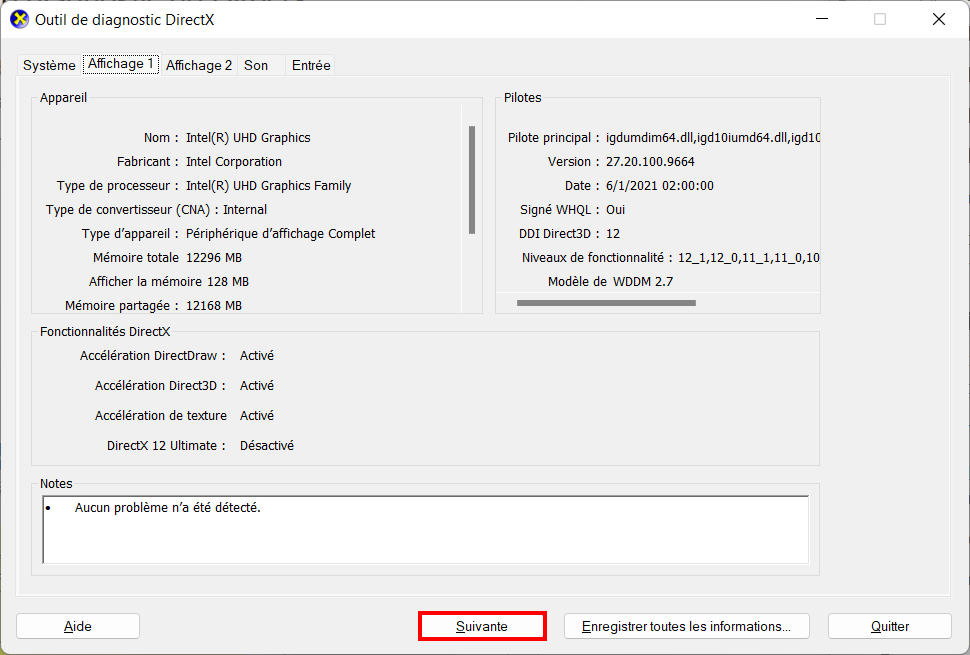 Connaître le GPU Windows - Affichage DirectX 2