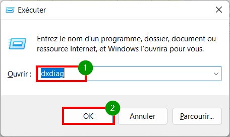 Connaître le GPU Windows - Exécutez dxdiag OK