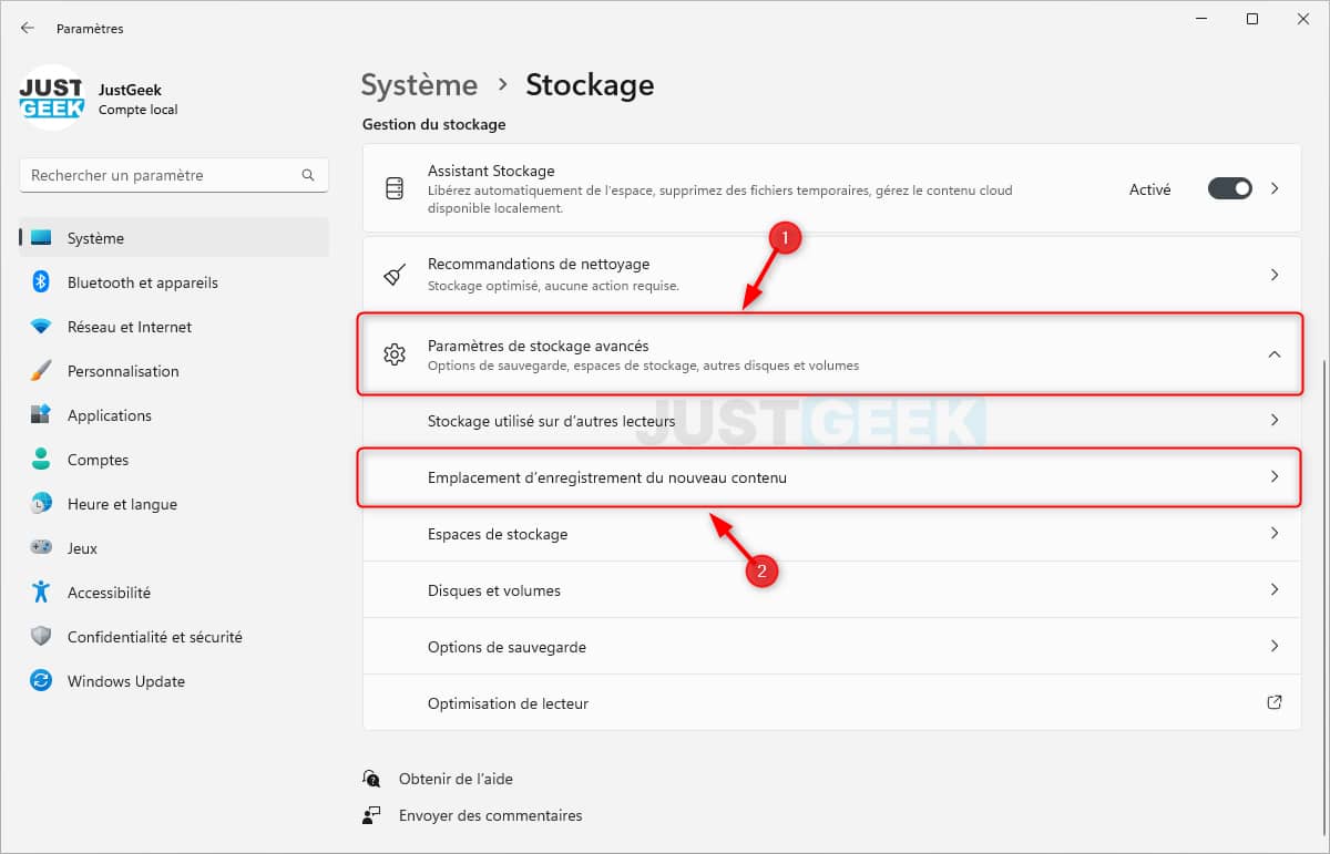 Où enregistrer le nouveau contenu sur Windows 11