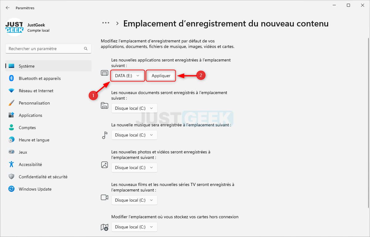 Modifier l'emplacement de sauvegarde de l'application par défaut sur Windows 11