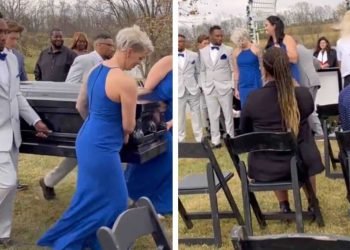 Il arrive dans un cercueil à son propre mariage : les images dérangent (vidéo)