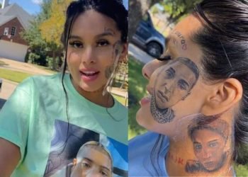 trompée par son ex, elle se fait tatouer son portrait sur le visage.  La raison révélée