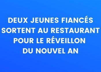 Deux jeunes fiancés sortent au restaurant le soir du Nouvel An