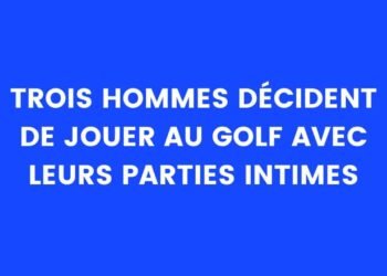 trois hommes jouent au golf avec leurs parties intimes