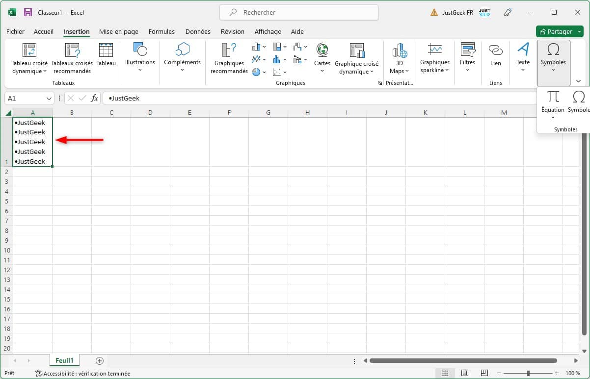 Créer une liste à puces dans une cellule Excel 