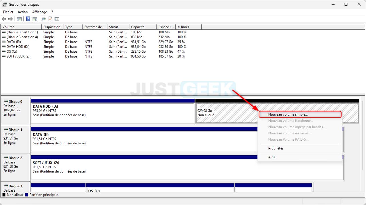 Créer une nouvelle partition de disque sous Windows