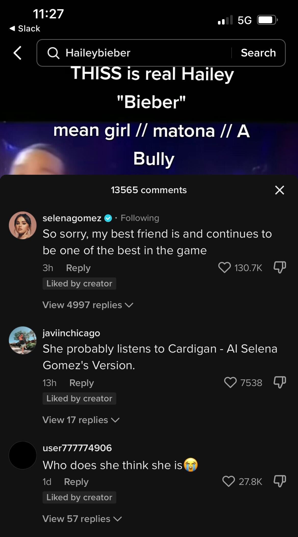Réponse de Selena Gomez sur TikTok