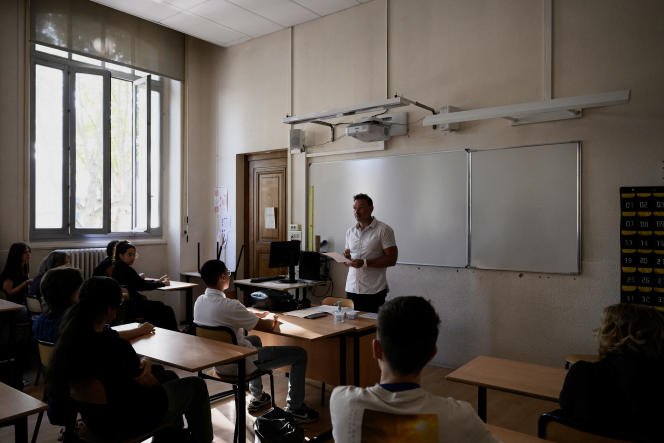 Dans une salle de classe, le jour de la rentrée, dans un lycée de Lyon, le 1er septembre 2022.