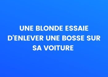 Une blonde essaie d'enlever une bosse sur sa voiture