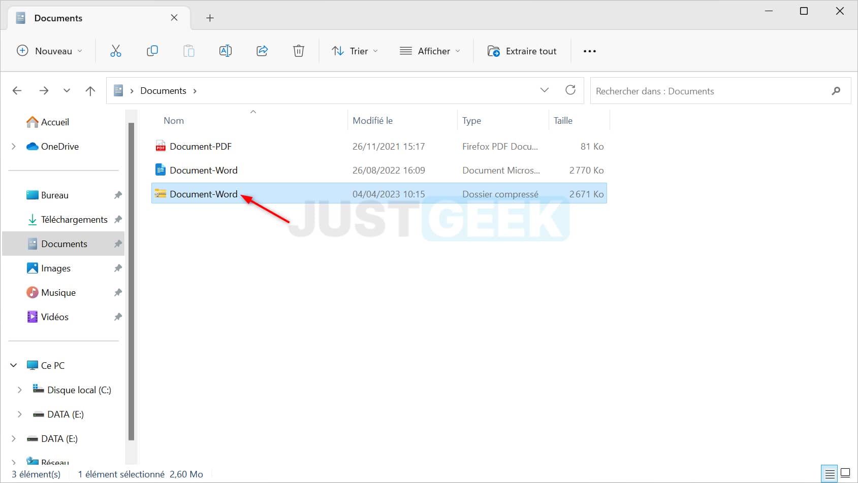 Fichiers compressés sous Windows 11