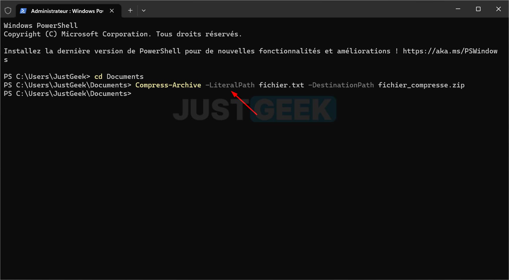 Compresser un fichier à partir de la ligne de commande sous Windows 11