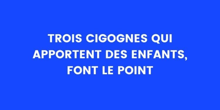 trois cigognes amenant des enfants, faisant le point