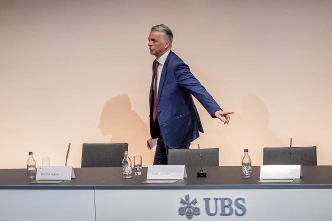 Le nouveau CEO d'UBS, Sergio Ermotti, lors d'une conférence de presse à Zurich le 29 mars 2023.