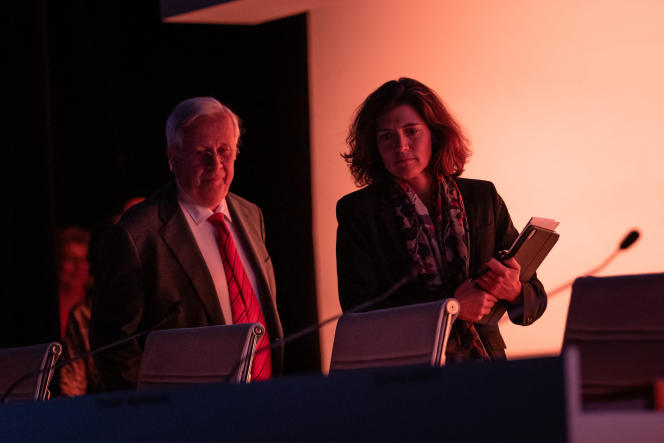 La directrice générale d'Orange, Christel Heydemann, et le président de l'opérateur, Jacques Aschenbroich, lors de l'assemblée générale du groupe, à Paris, le 23 mai 2023.