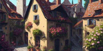 Une illustration d'un village français pittoresque avec de la pierre