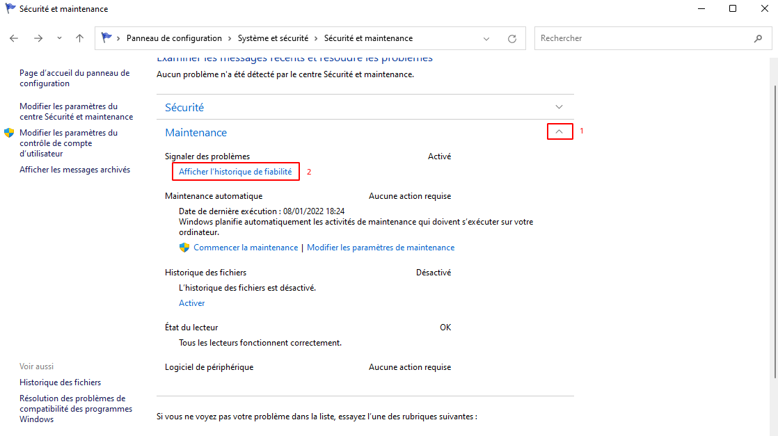 Ouvrir l'historique de fiabilité dans Windows 11