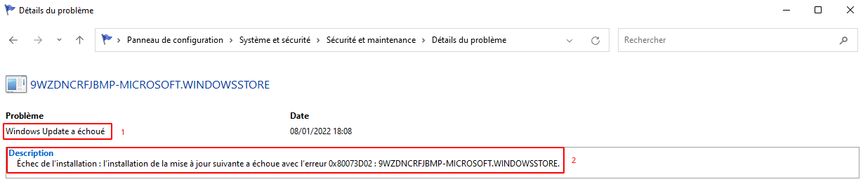Description d'un événement dans le moniteur de fiabilité de Windows 11
