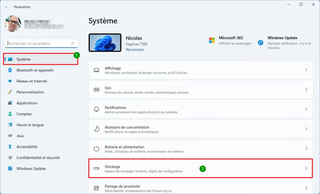 Assistant Stockage Win 11 - paramètres de stockage